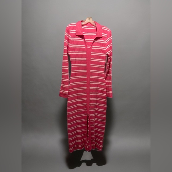 NEW Womens Striped Sweater Dress V Neck Collared Long Sleeve Color Block Bodycon - Picture 5 of 10